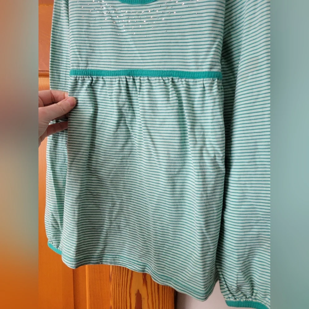 Justice Light & Dark Teal Green Striped Long Sleeve Babydoll Top Shirt Gems 8